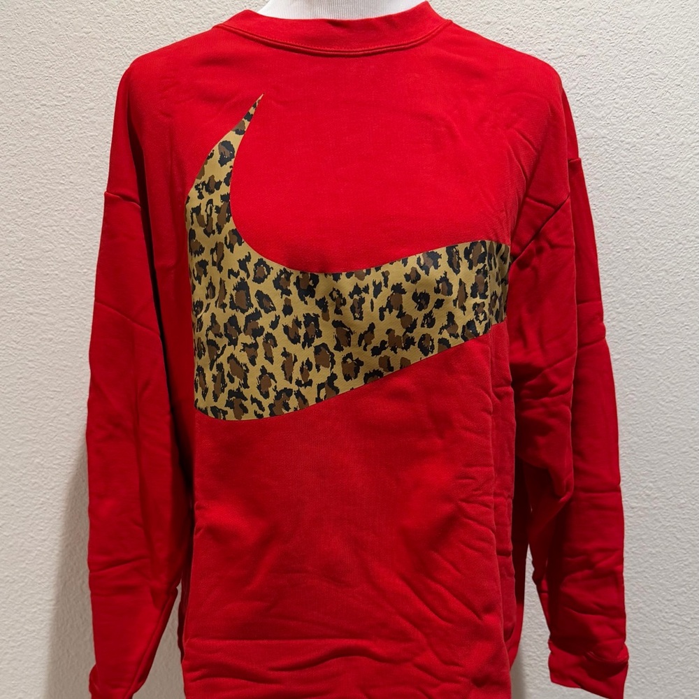 Nike Red Sweatshirt with Leopard Swoosh Size XL